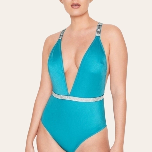 VICTORIA'S SECRET SWIM Shine Strap Plunge One-Piece Swimsuit Size L - Picture 3 of 8